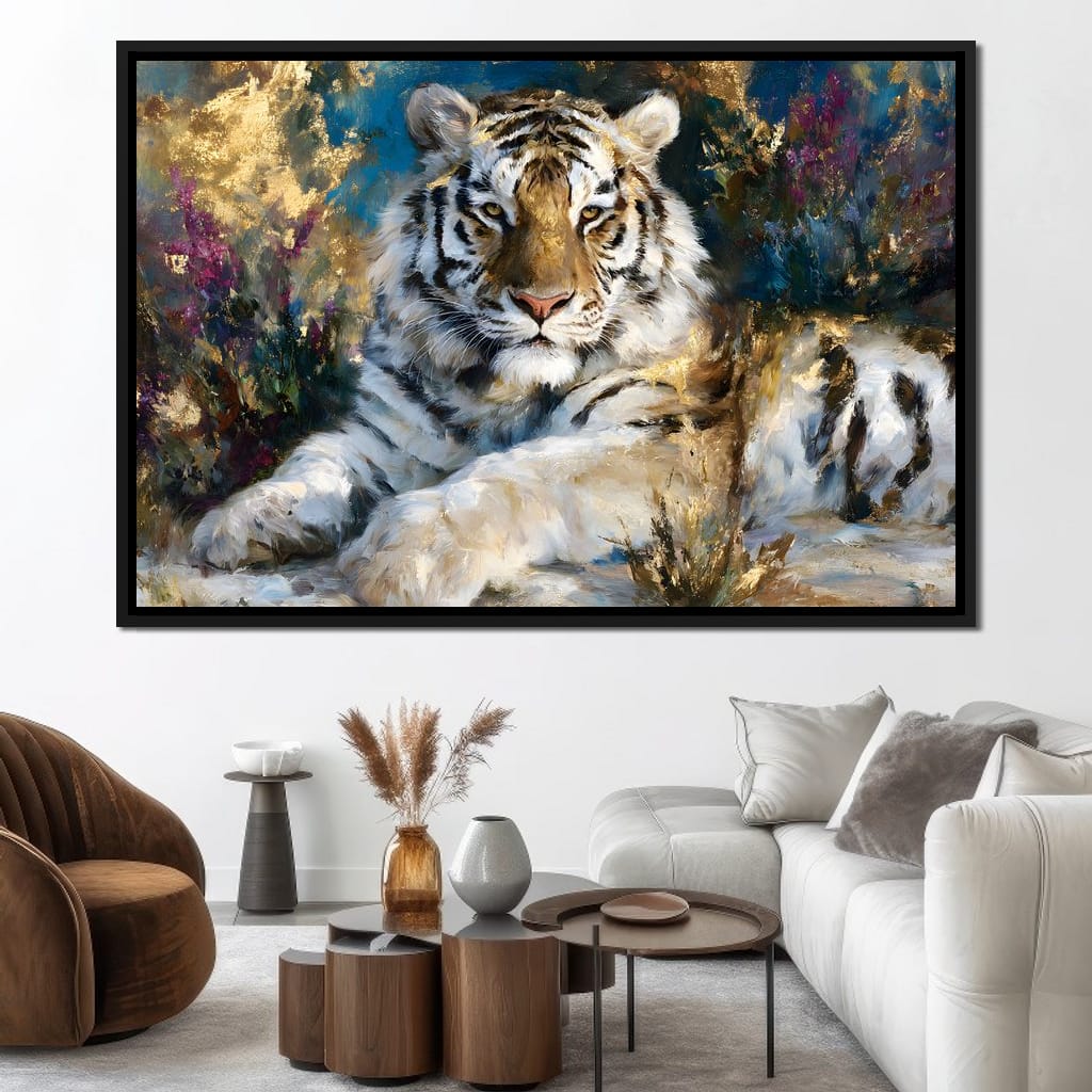 Golden White Tiger Reverie Canvas Wall Art