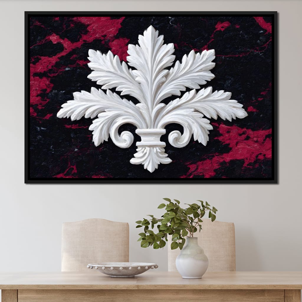 White Fleur De Lis Red Stone Canvas Wall Art