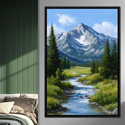 Alpine Peak River Meadow Sky Canvas Wall Art