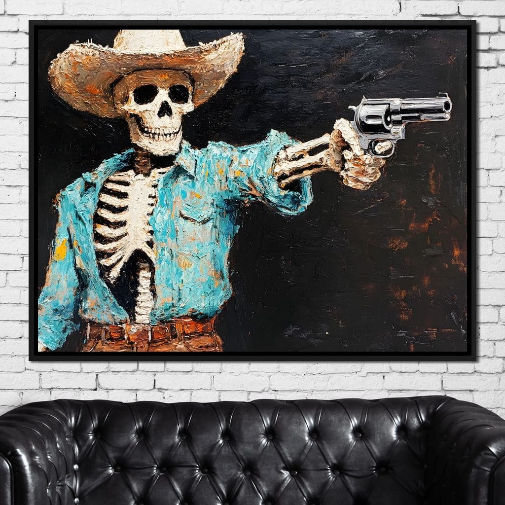 Cowboy Skeleton in Denim Canvas Wall Art