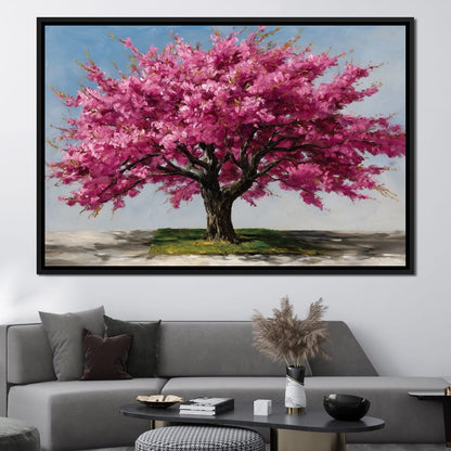 Pink Blossom Tree Oil Painting Canvas Wall Art