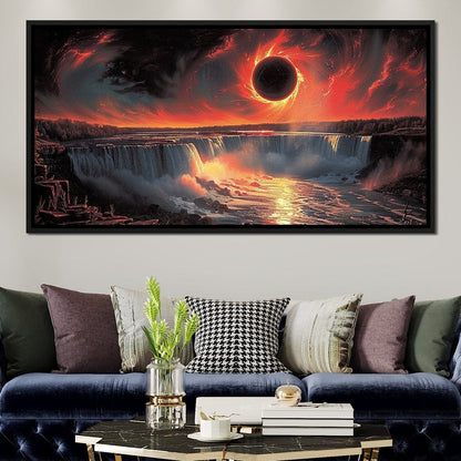 Eclipse Over Cascading Waters Canvas Wall Art