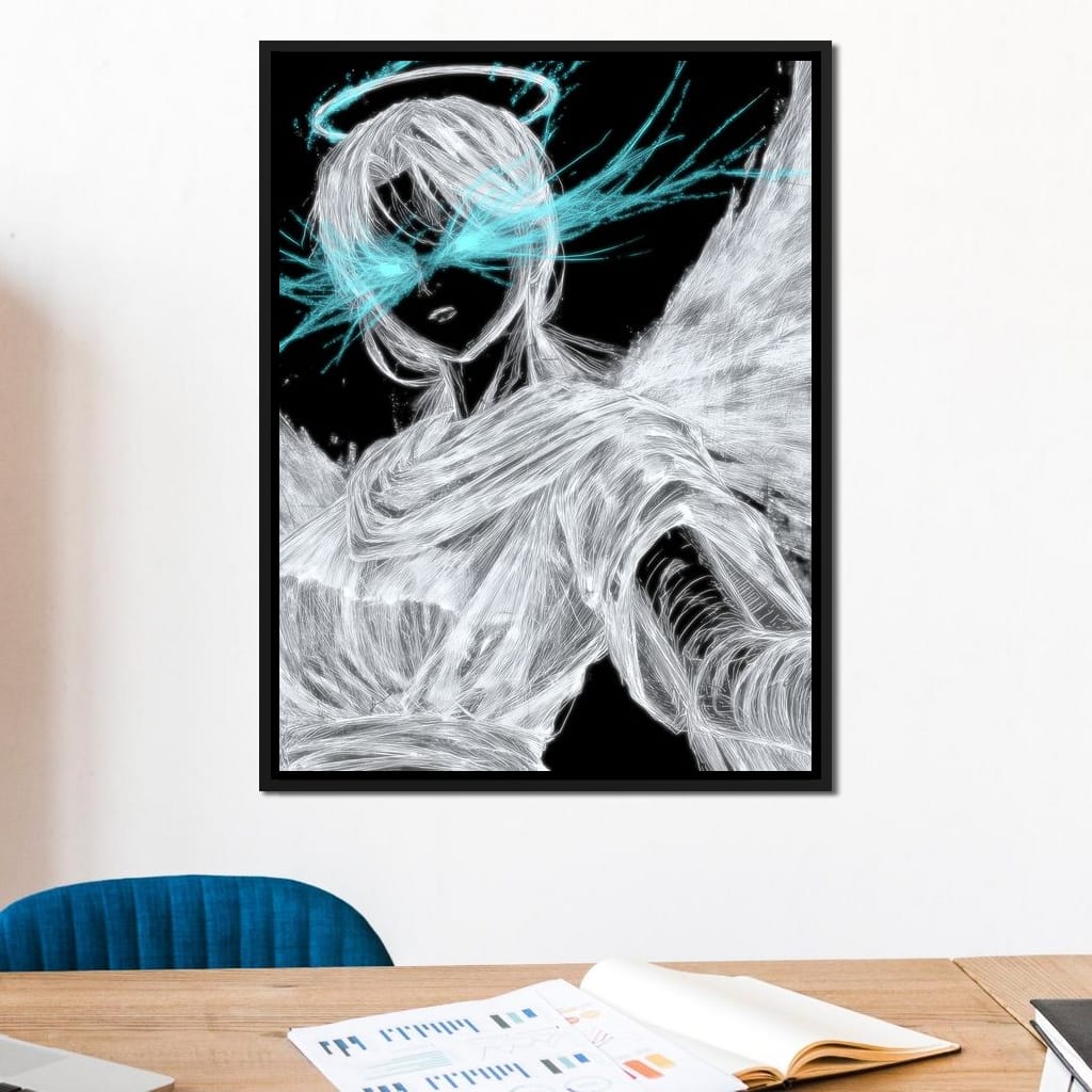 Celestial Guardian Neon Wings Canvas Wall Art