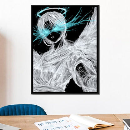 Celestial Guardian Neon Wings Canvas Wall Art