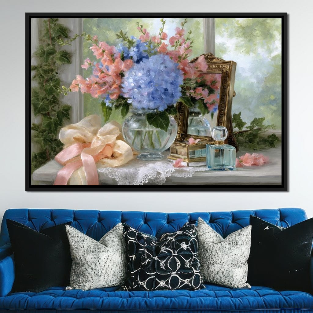 Sunlit Hydrangea Still Life Canvas Wall Art