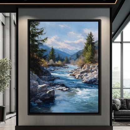 Alpine River Through Pines Canvas Wall Art