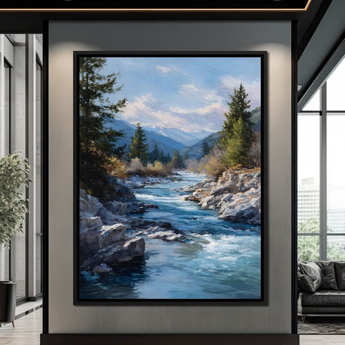 Alpine River Through Pines Canvas Wall Art