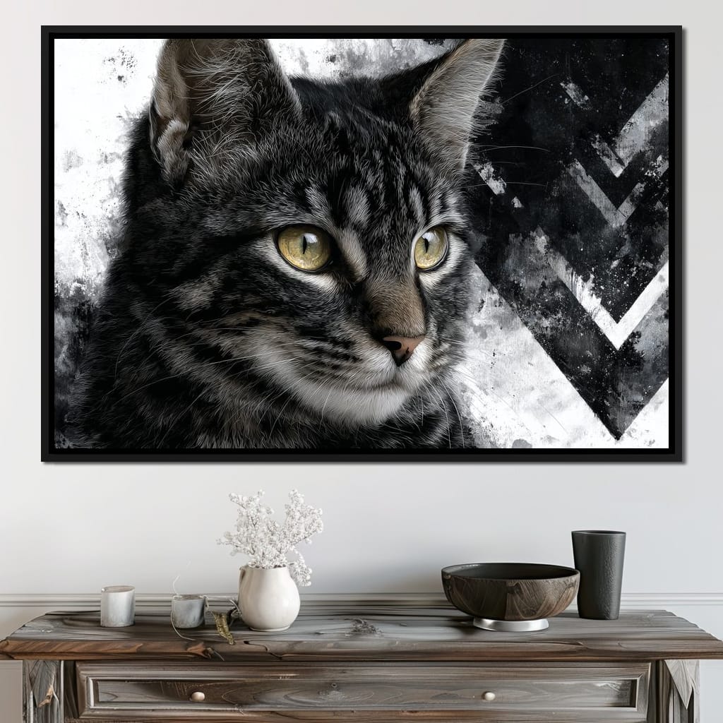 Monochrome Cat Golden Eyes Canvas Wall Art