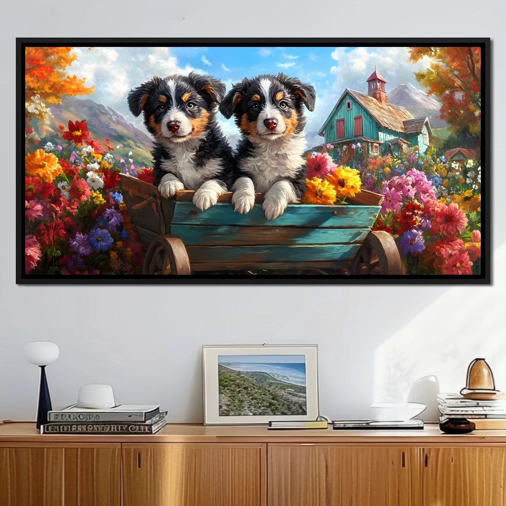 Puppy Paradise in Bloom Canvas Wall Art