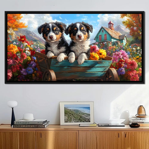 Puppy Paradise in Bloom Canvas Wall Art