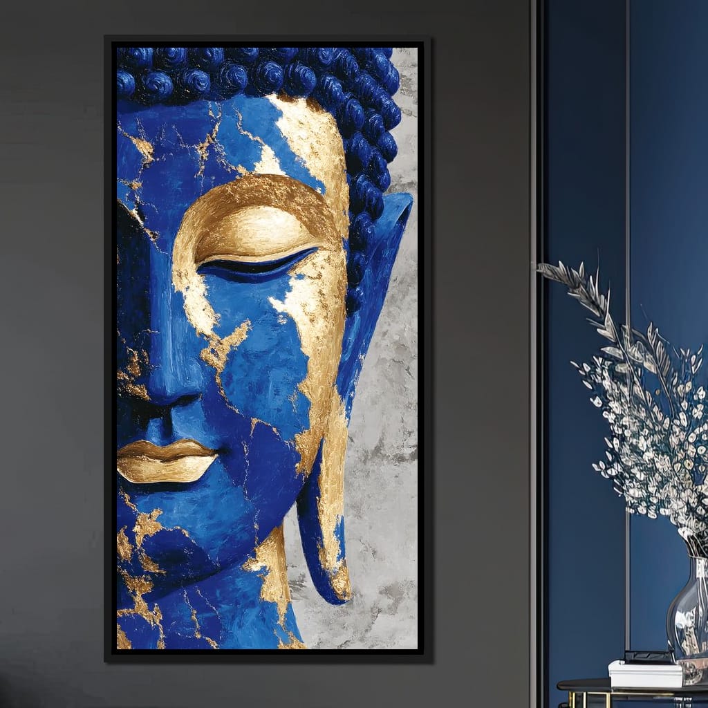 Cobalt Gold Buddha Portrait Canvas Wall Art