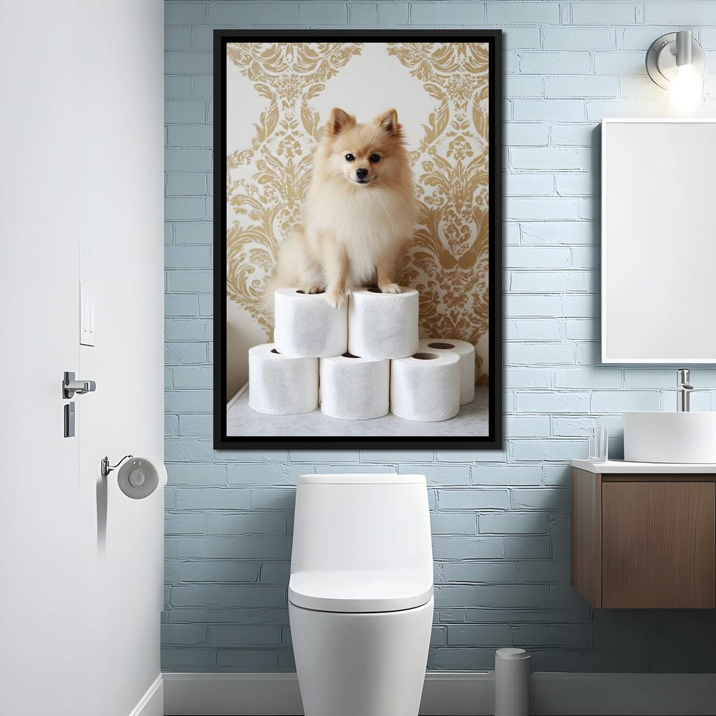 Pomeranian Toilet Tissue Throne Canvas Wall Art