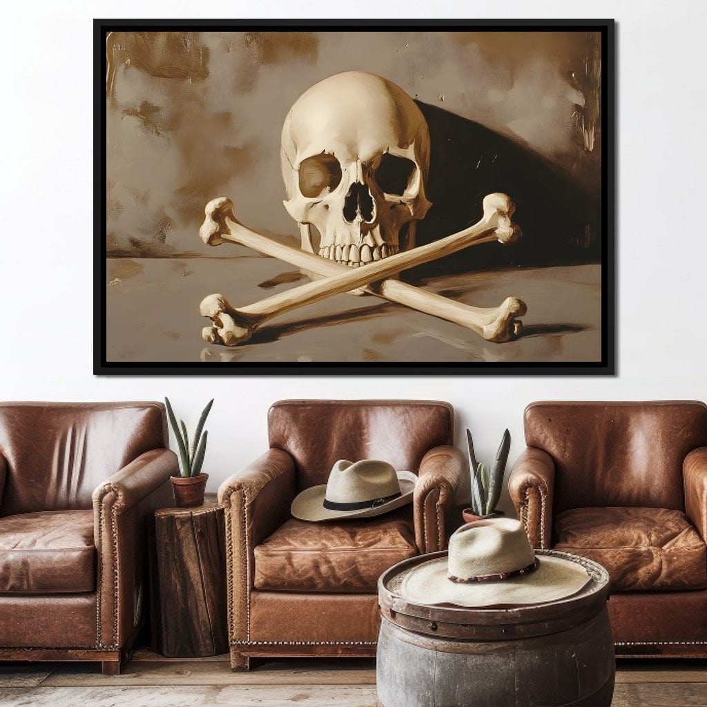 Sepia Skull And Crossbones Still Canvas Wall Art