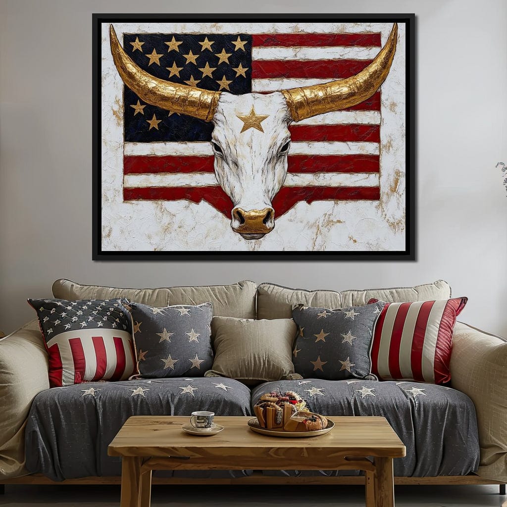 Golden Longhorn Patriotic Pride Canvas Wall Art