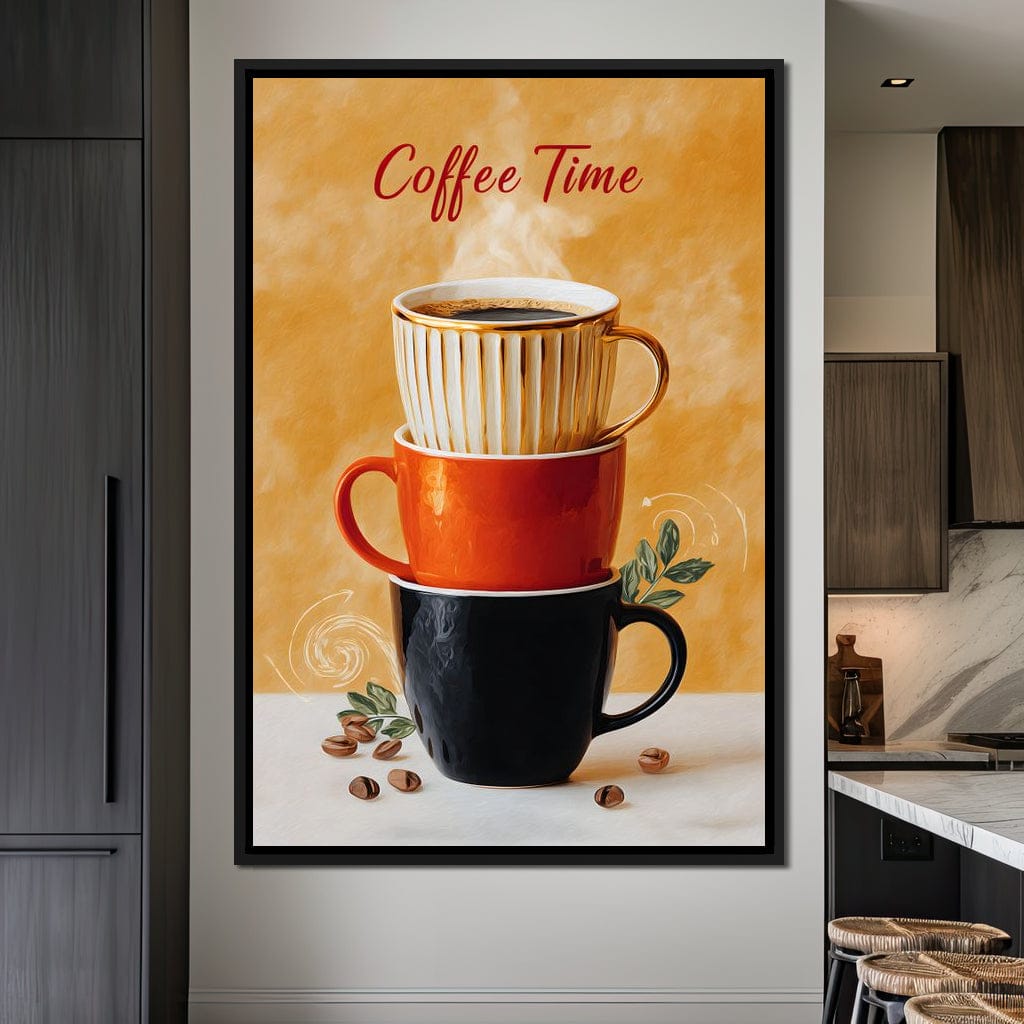 Coffee Time Stacked Mugs Canvas Wall Art