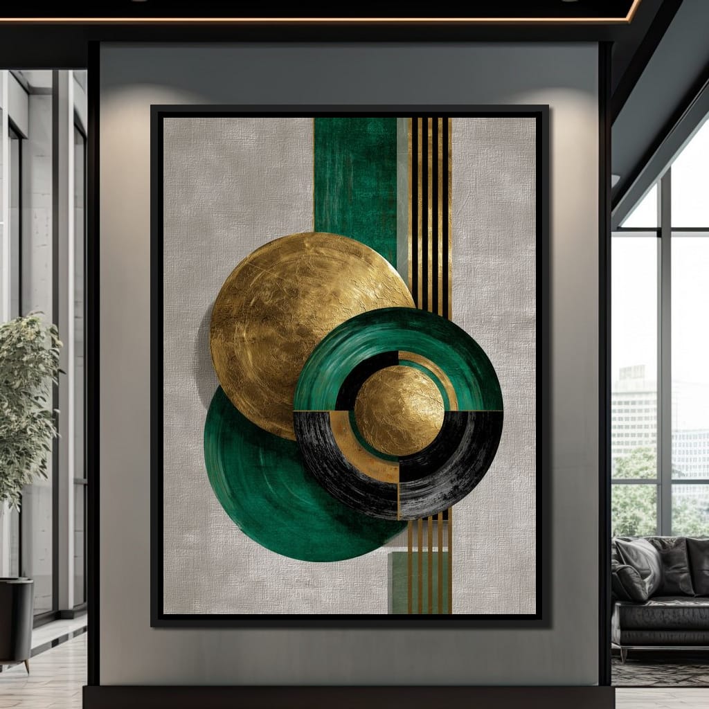Emerald Gold Geometric Circles Canvas Wall Art