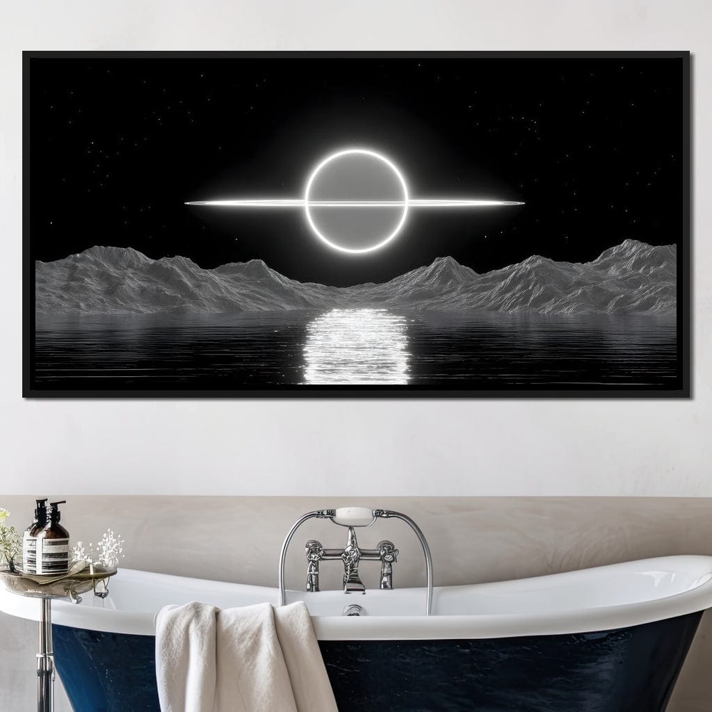 Celestial Orbit Over Silver Sea Canvas Wall Art