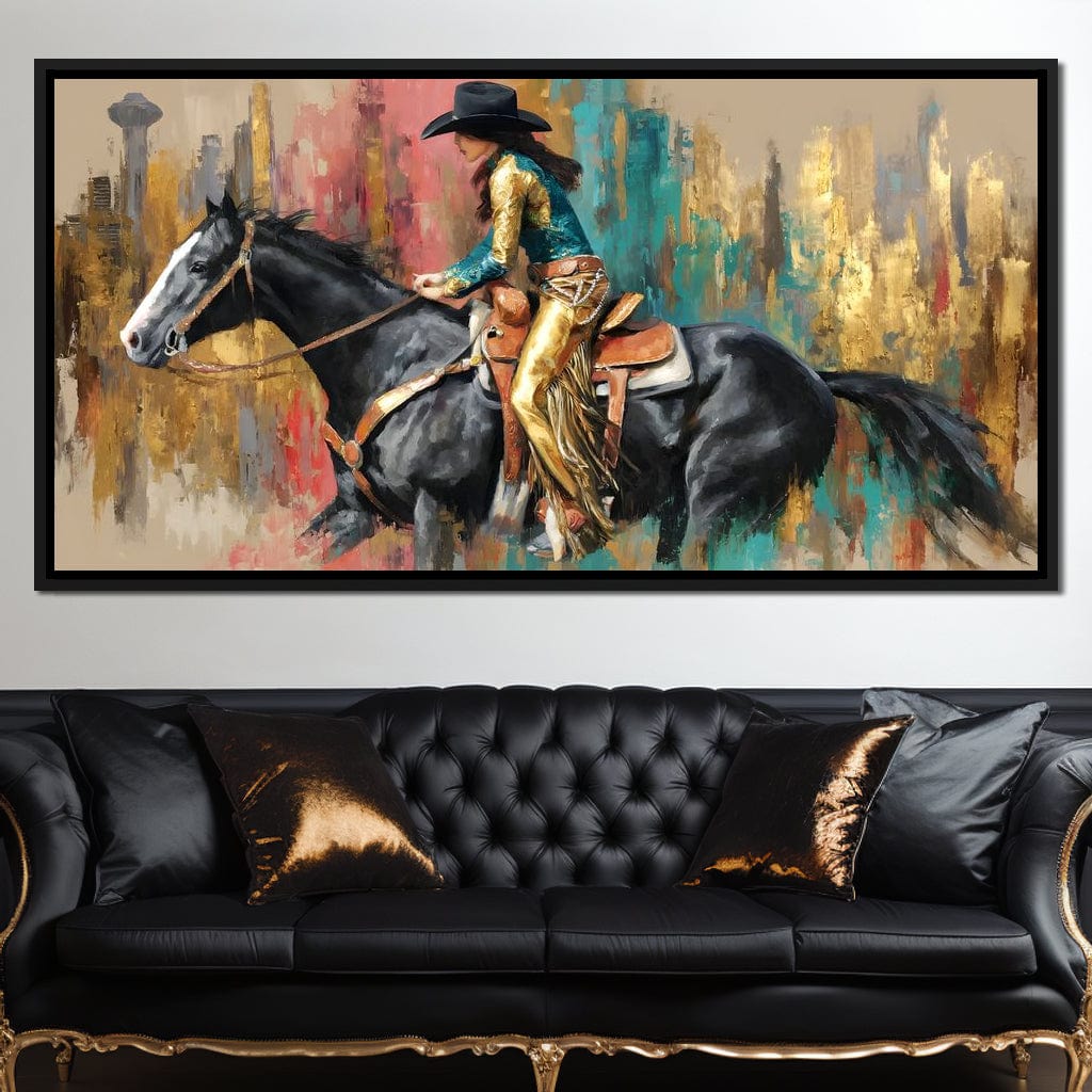 Galloping Western Gold Spirit Canvas Wall Art
