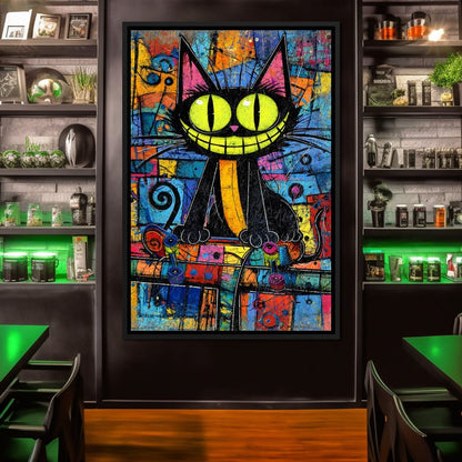 Neon Grin Alley Cat Pop Canvas Wall Art