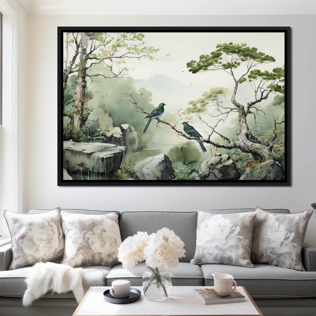 Misty Mountain Aviary Serene Canvas Wall Art