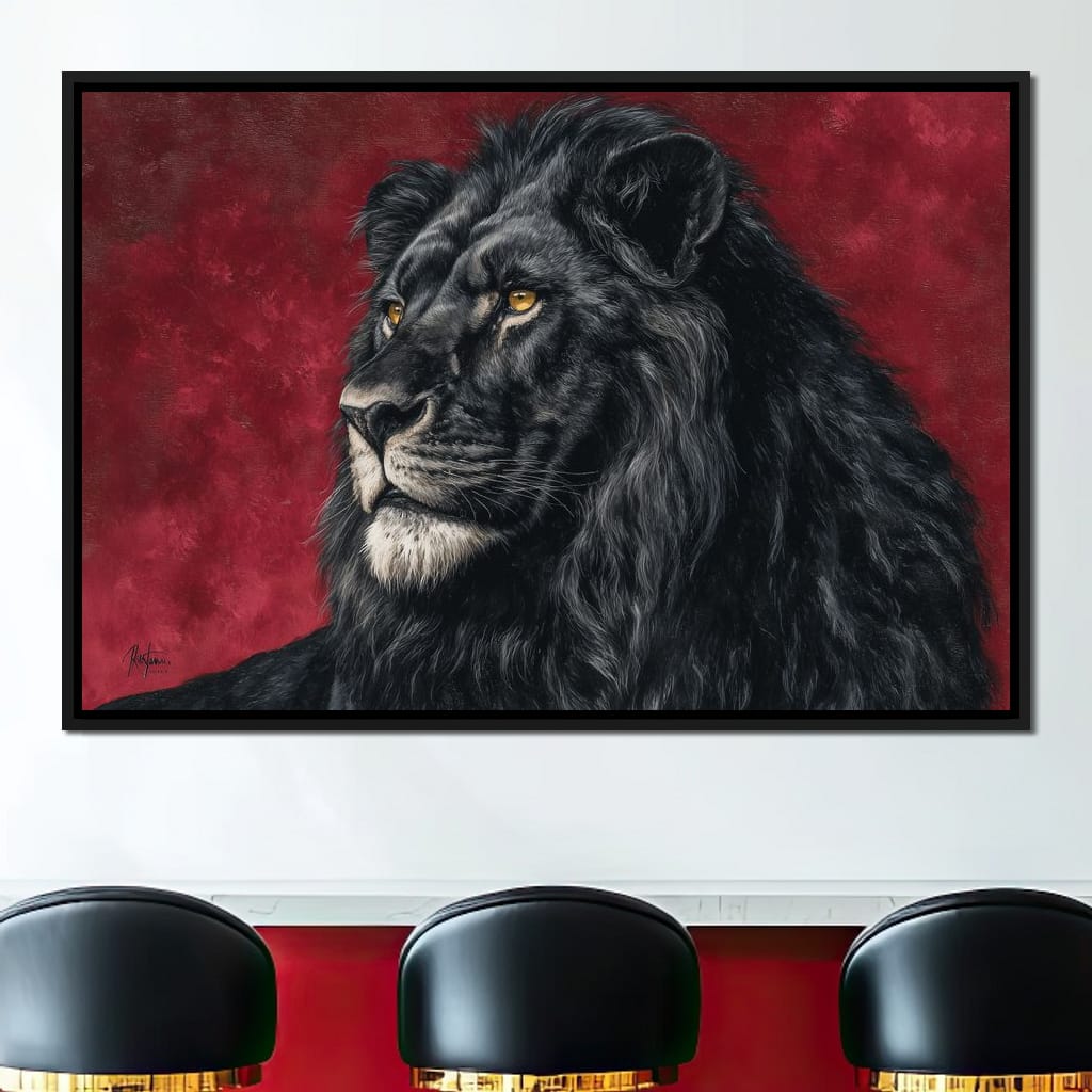 Midnight King Black Lion Portrait Canvas Wall Art