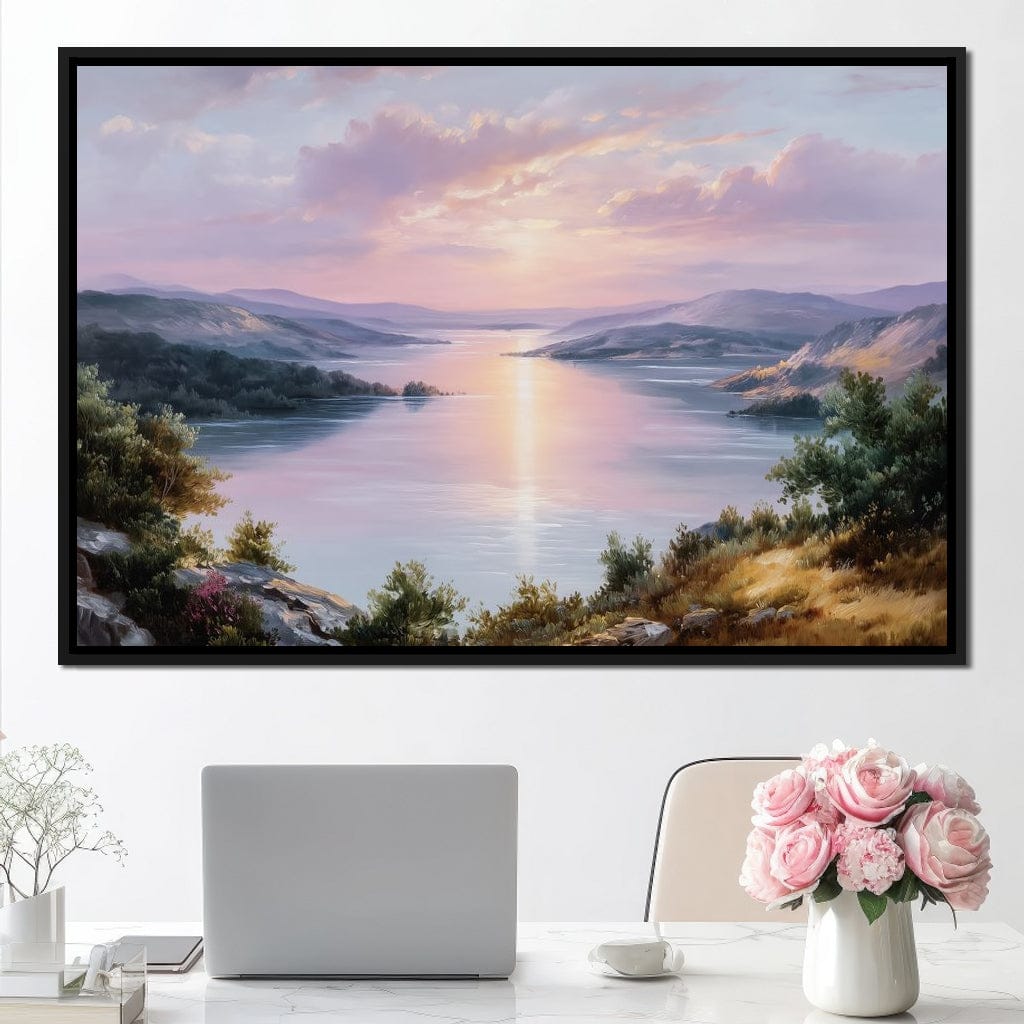 Pastel Sunrise Over Lake Fjord Canvas Wall Art