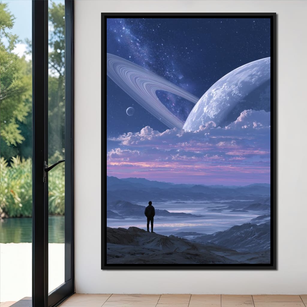 Stargazer Under Ringed World Canvas Wall Art