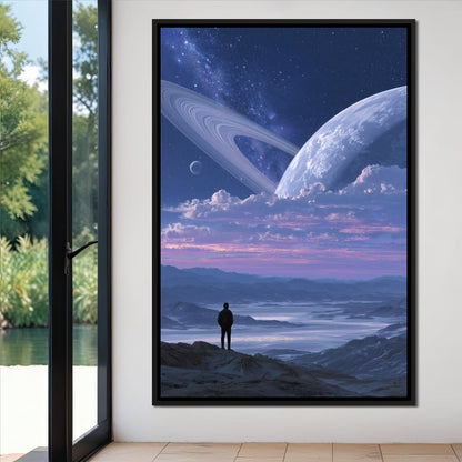 Stargazer Under Ringed World Canvas Wall Art