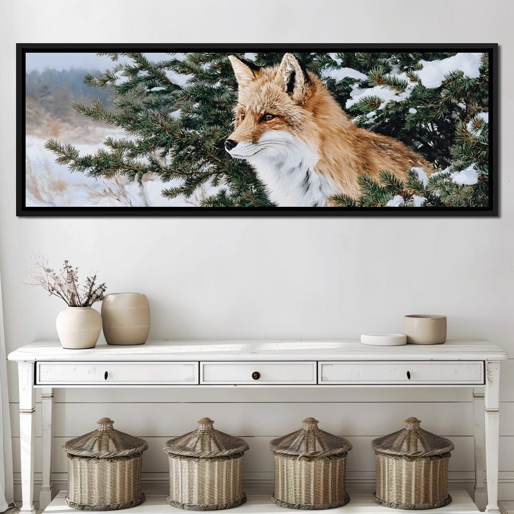 Winter Red Fox Pine Watcher Canvas Wall Art