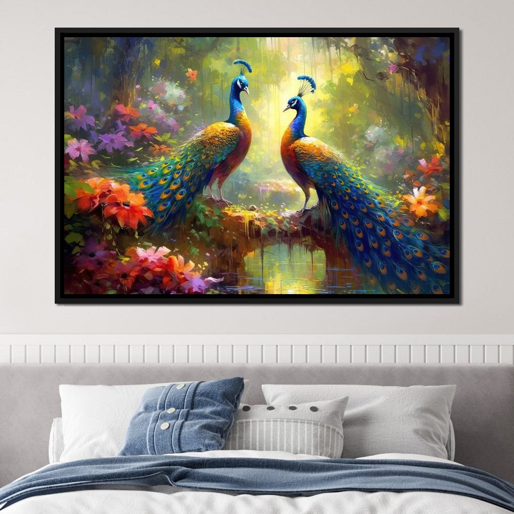 Two Peacocks Canvas Wall Art
