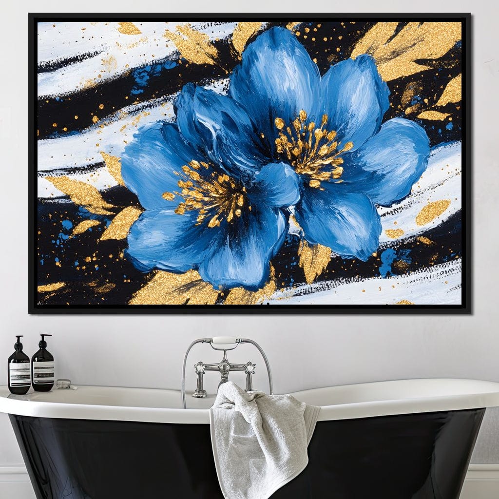Blue Petals Midnight Bloom Canvas Wall Art