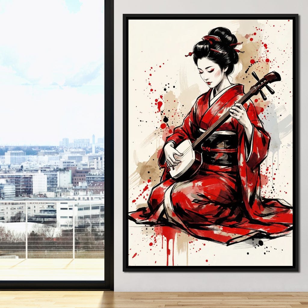 Japanese Woman with Shamisen Canvas Wall Art