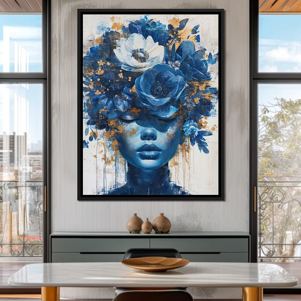 Sapphire Bloom Silhouette Canvas Wall Art