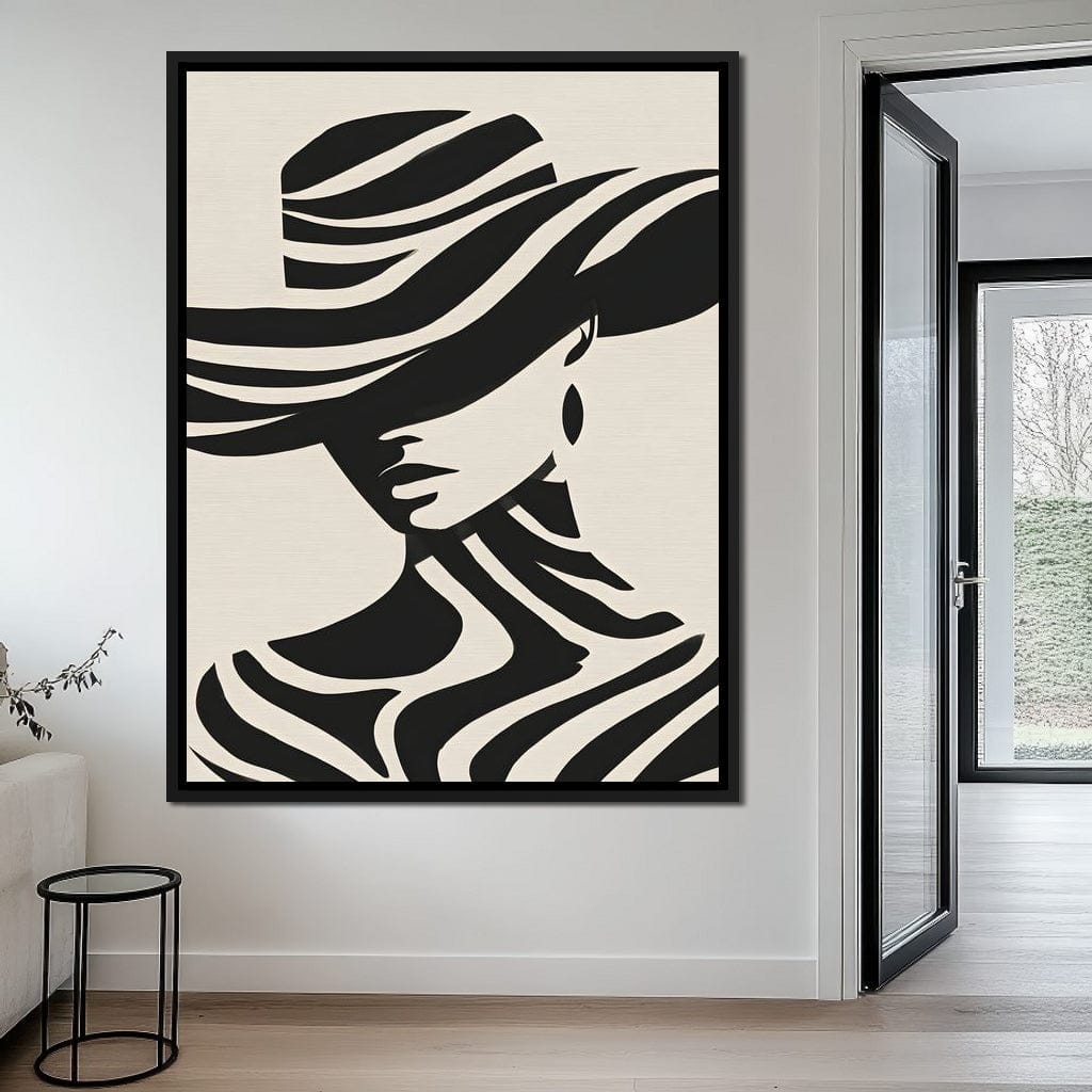 Monochrome Wind Hat Silhouette Canvas Wall Art