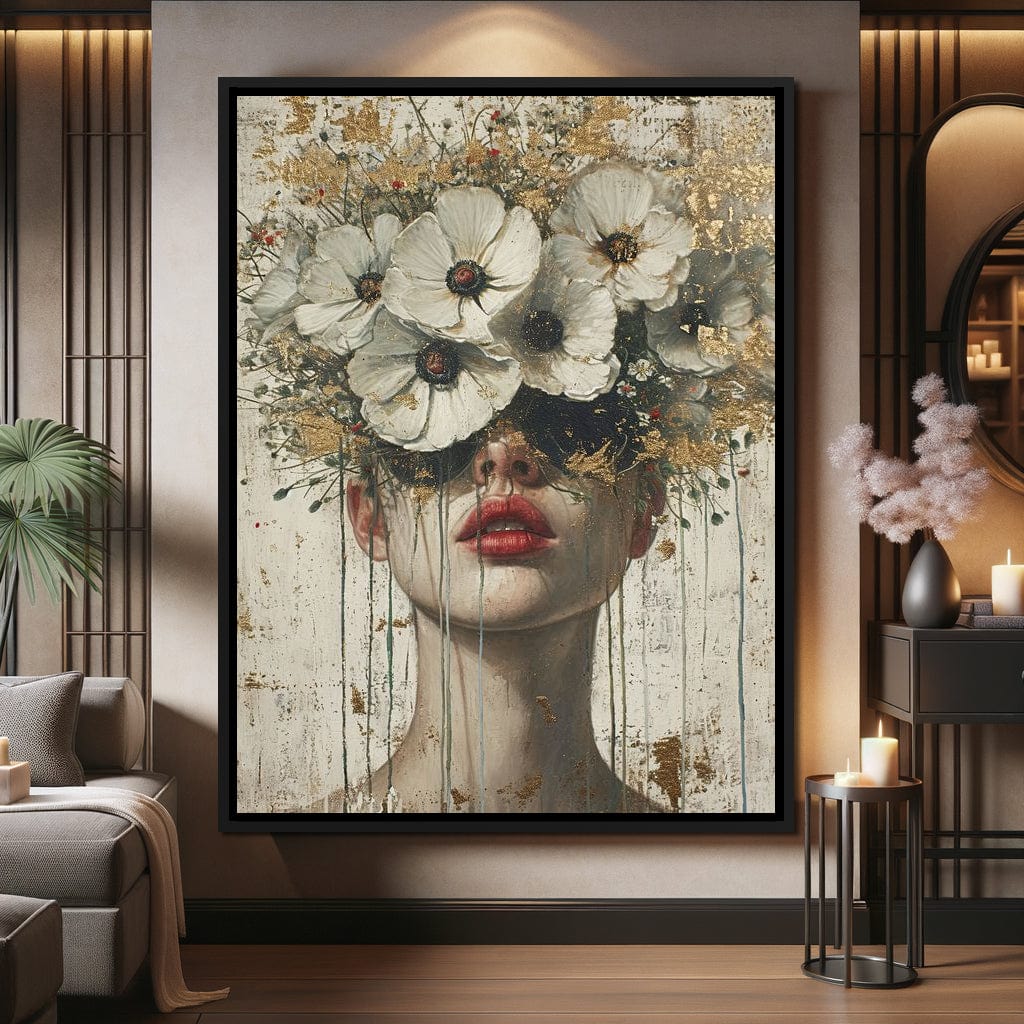Golden Petal Masquerade Canvas Wall Art