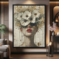 Golden Petal Masquerade Canvas Wall Art