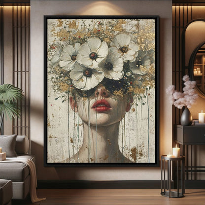 Golden Petal Masquerade Canvas Wall Art