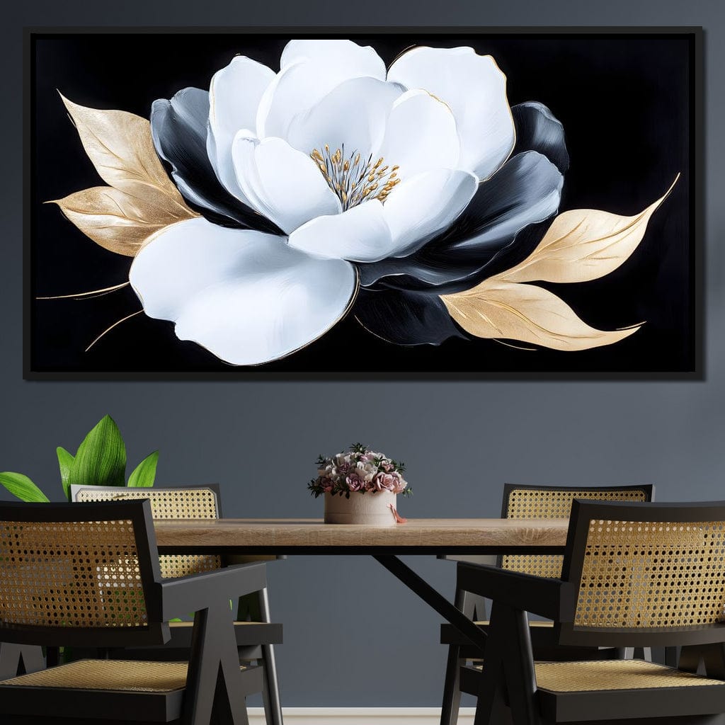 White Petals Night Blossom Canvas Wall Art