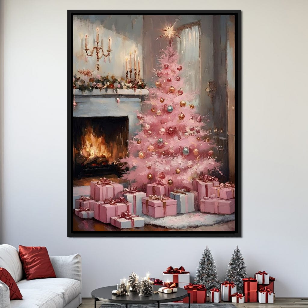 Pink Christmas Hearth Glow Canvas Wall Art