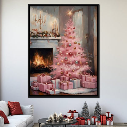 Pink Christmas Hearth Glow Canvas Wall Art