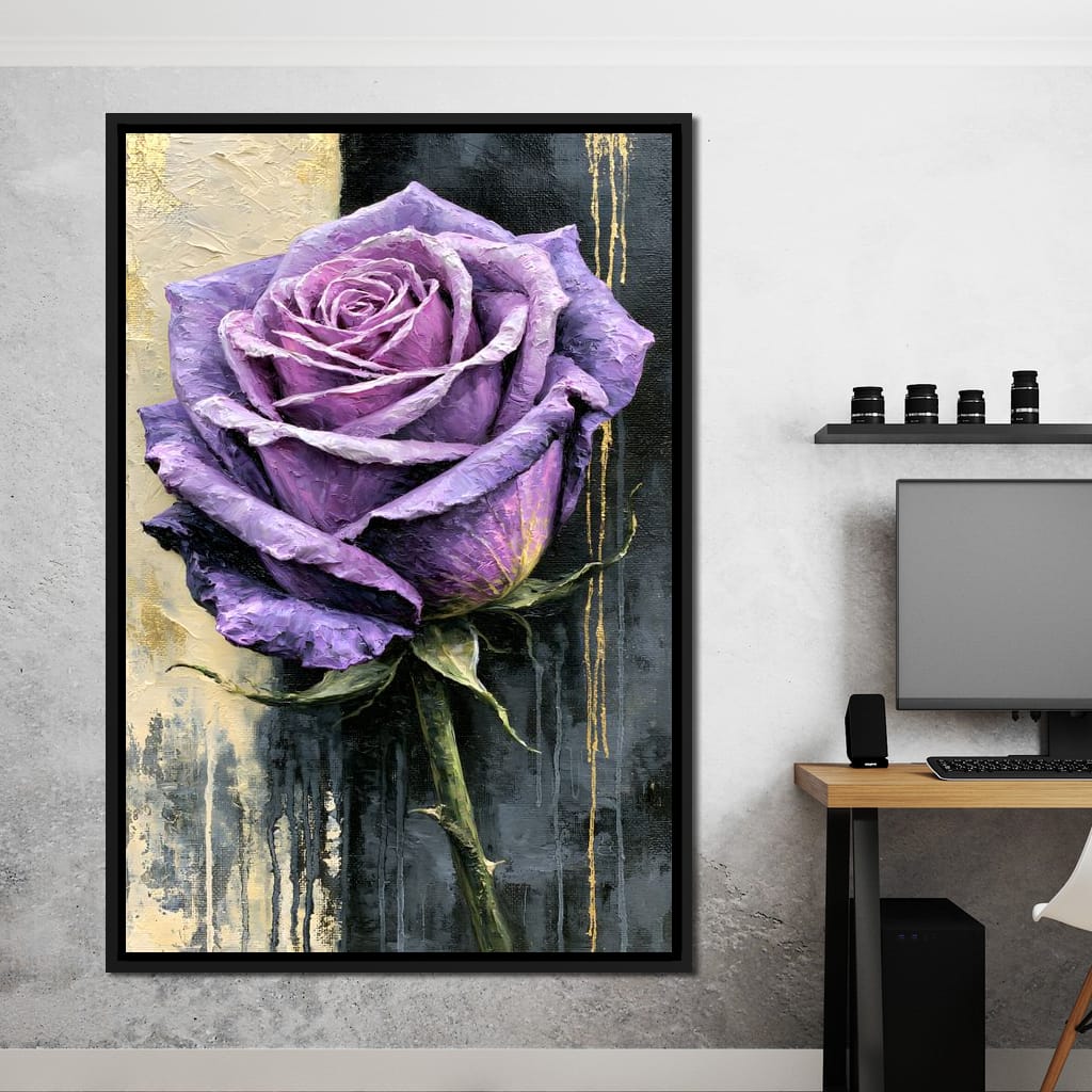 Midnight Petals Against Gilded Shadows Canvas Wall Art