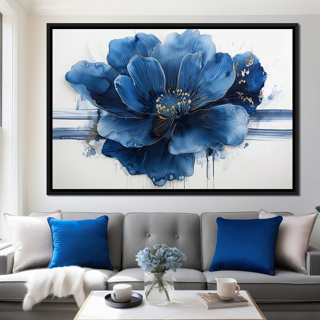Sapphire Petals with Gold Dew Canvas Wall Art