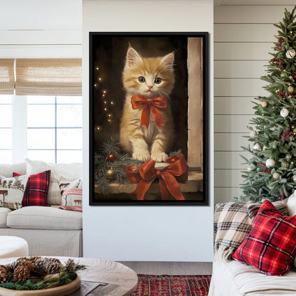 Yuletide Kitten by the Window Canvas Wall Art