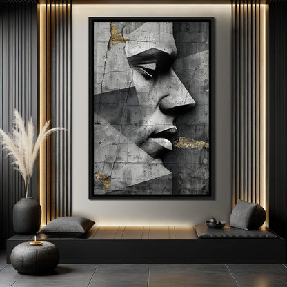 Monochrome Geometric Visage Canvas Wall Art