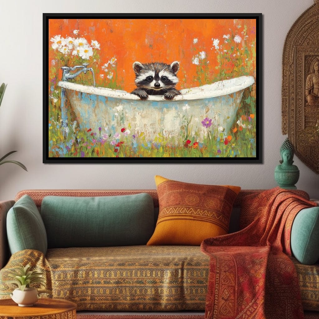 Raccoon Bath Canvas Wall Art
