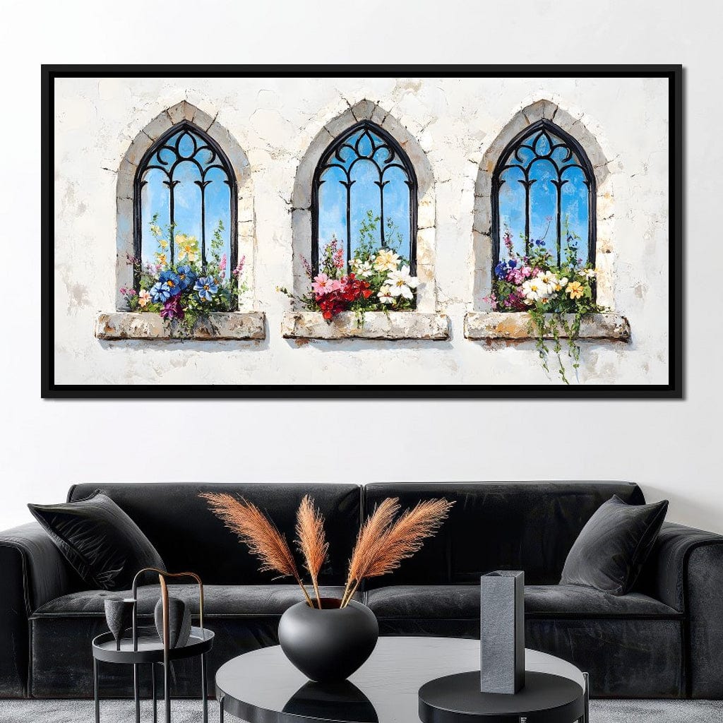 Floral Elegance Through Arches Canvas Wall Art