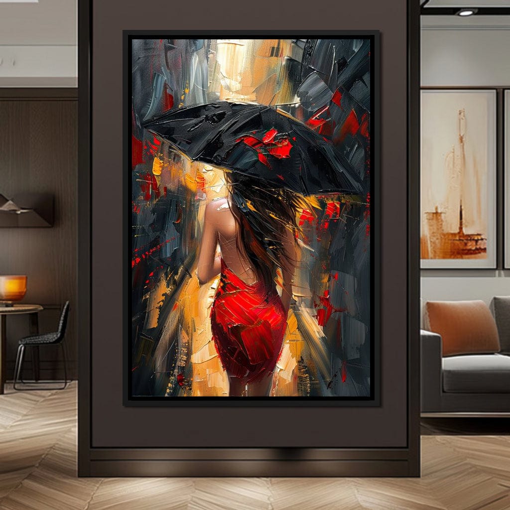Rainy Stroll in Bold Brushwork Canvas Wall Art