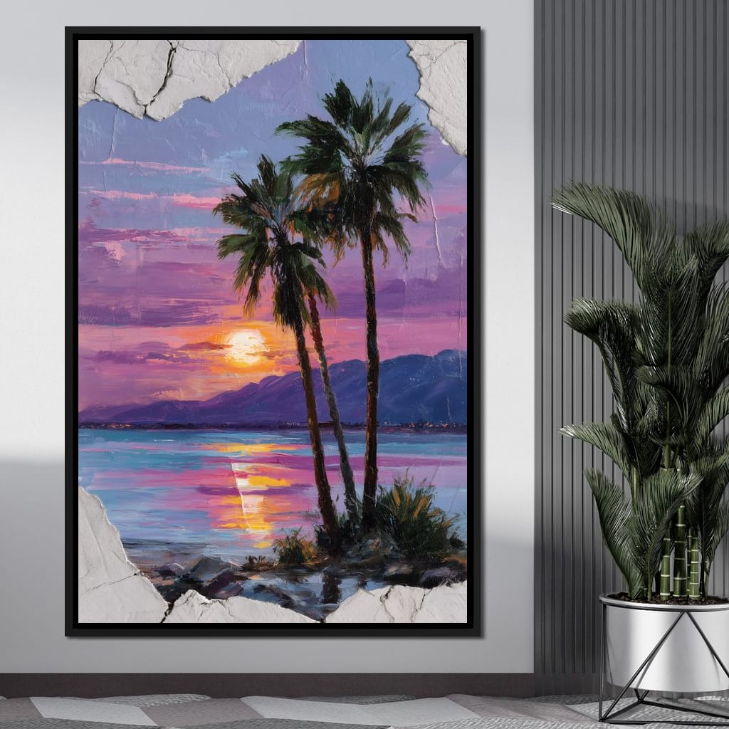 Palm Silhouettes Sunset Sky Canvas Wall Art