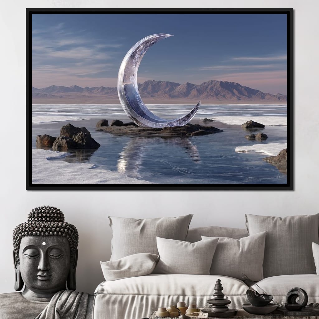 Silver Crescent Over Salt Flats Canvas Wall Art