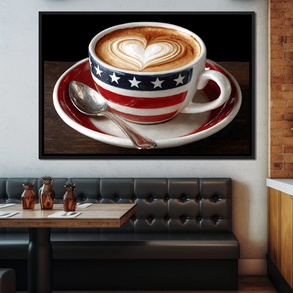 Patriotic Latte Heart Cup Canvas Wall Art